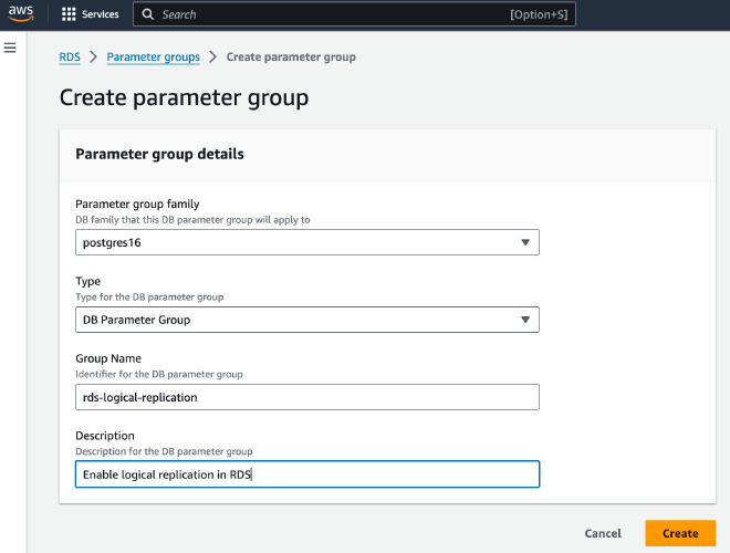 Parameter group creation